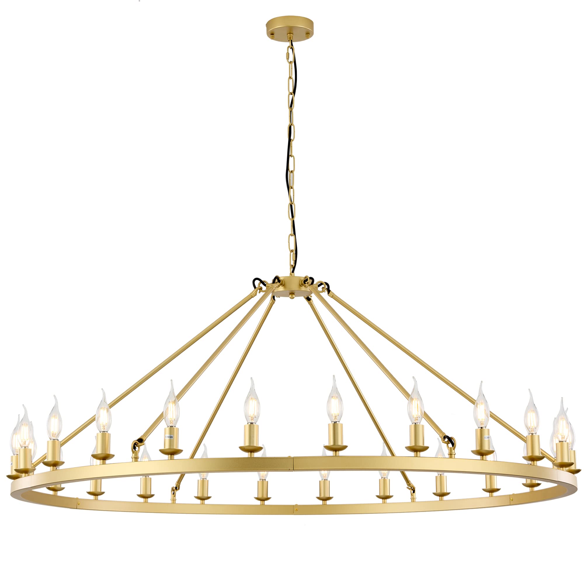 Modern Metal Chromed Chandelier,24-Light 53 inch Luxury Sand Gold Wagon Wheel