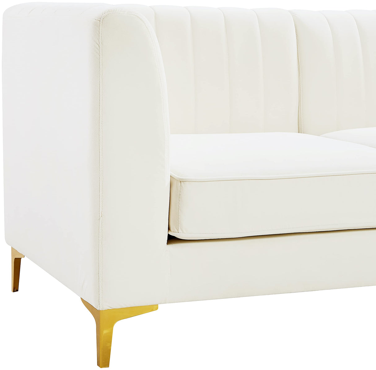 Furniture 604Cream-Sec5B Alina Collection Modern | Contemporary Velvet Upholstered Modular Sectional with Deep Channel Tufting, 116.5" W x 58.5" D x 31" H, Cream