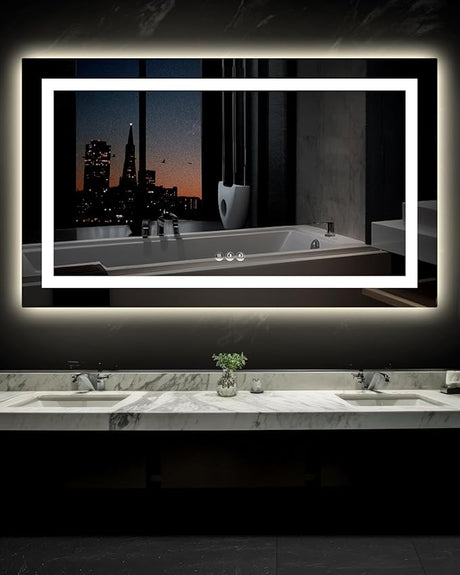 LED Bathroom Mirror 32"x 40" with Front and Backlight, Stepless Dimmable Wall Mirrors