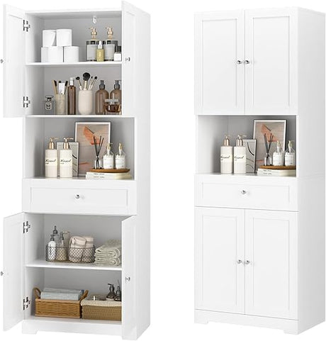 Tall Bathroom Storage Cabinets, Modern Farmhouse Linen Storage Cabinet with 4