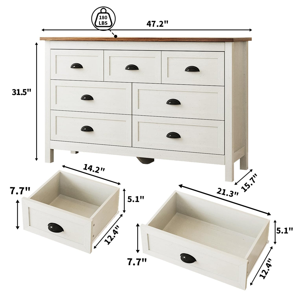 Dresser for Bedroom, Modern White Dresser with 7 Drawers, Wide Chest of Drawers