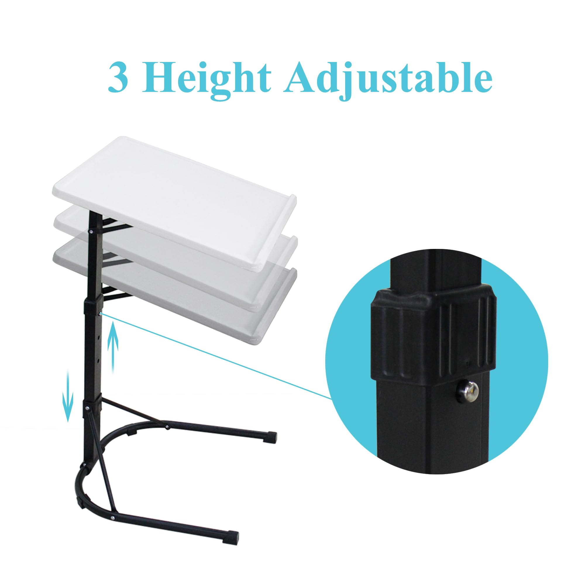 Tribesigns Adjustable C Table with Wheels, Mobile Snack Side End Table Sofa Couch Bedside Laptop Rolling Cart TV Tray with Storage Shelves