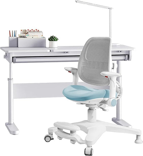 Desk and Chair for Kids, Height Adjustable Wood Children Study Computer Desk with Large Shelf