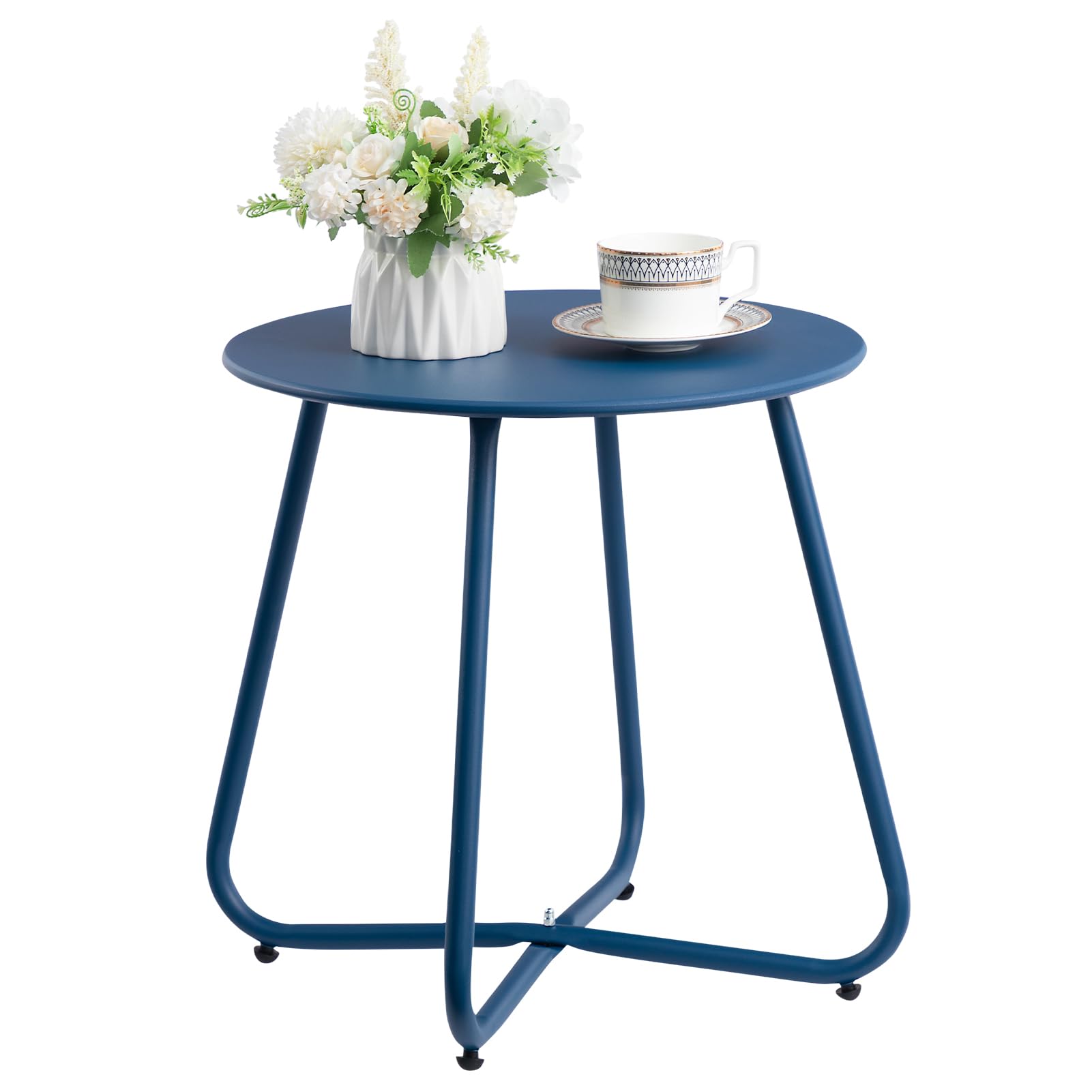 HollyHOME Round Metal Side Table, Rust - Resistant Patio Small Plant Stand, Outdoor 17.32'' Portable End Table for Balconies, Gardens, Living Rooms and Bedrooms, Navy Blue - Bircata