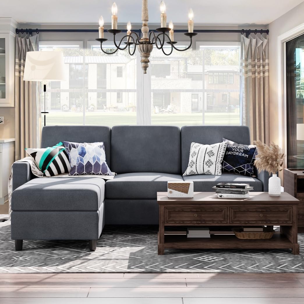 79 Inch Convertible Sectional Sofa Couch, Modern Linen Fabric L-Shaped