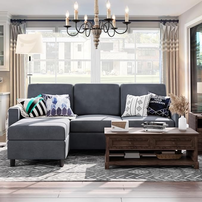 79 Inch Convertible Sectional Sofa Couch, Modern Linen Fabric L-Shaped