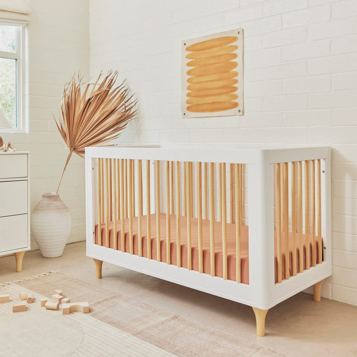 Lolly 3-in-1 Convertible Crib with Toddler Bed Conversion Kit in White and Natural,