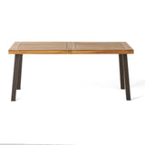 Della Acacia Wood Dining Table, Natural Stained with Rustic Metal,