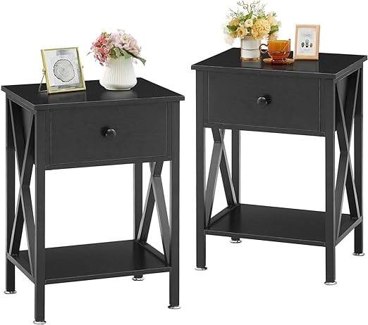 Modern Versatile Nightstands X-Design Side End Table Night Stand Storage Shelf