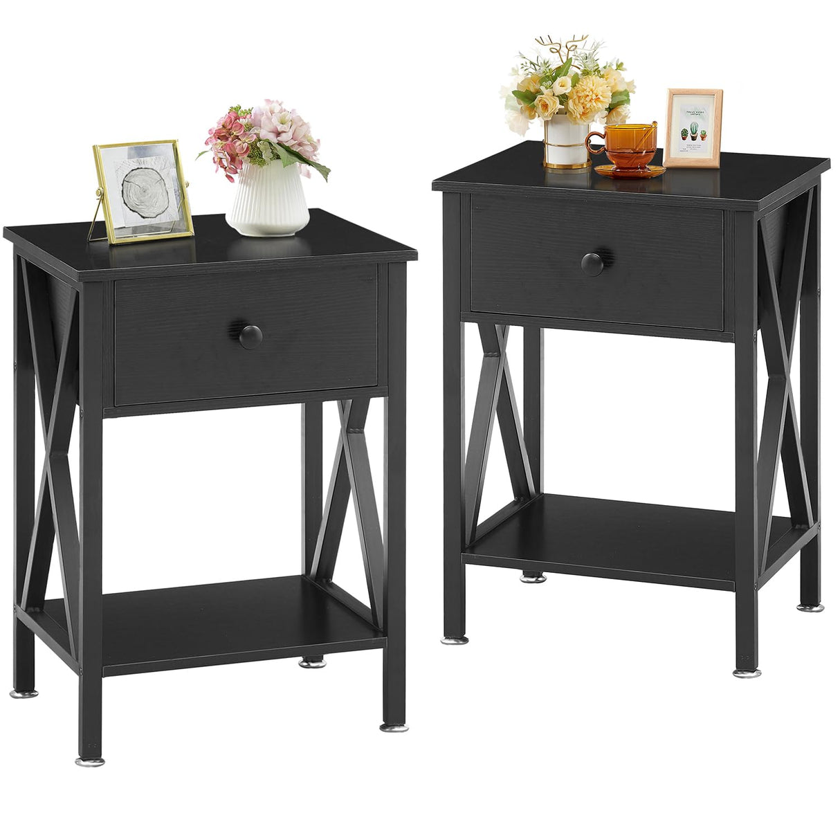 VECELO Night Stands for Bedroom Rustic Nightstand Bedside End Tables with Drawer Storage