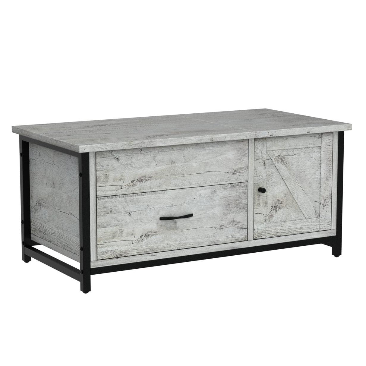 41.7" Lift Top Coffee Table with Storage Drawer& Hidden Compartment Barn Door Cabinet