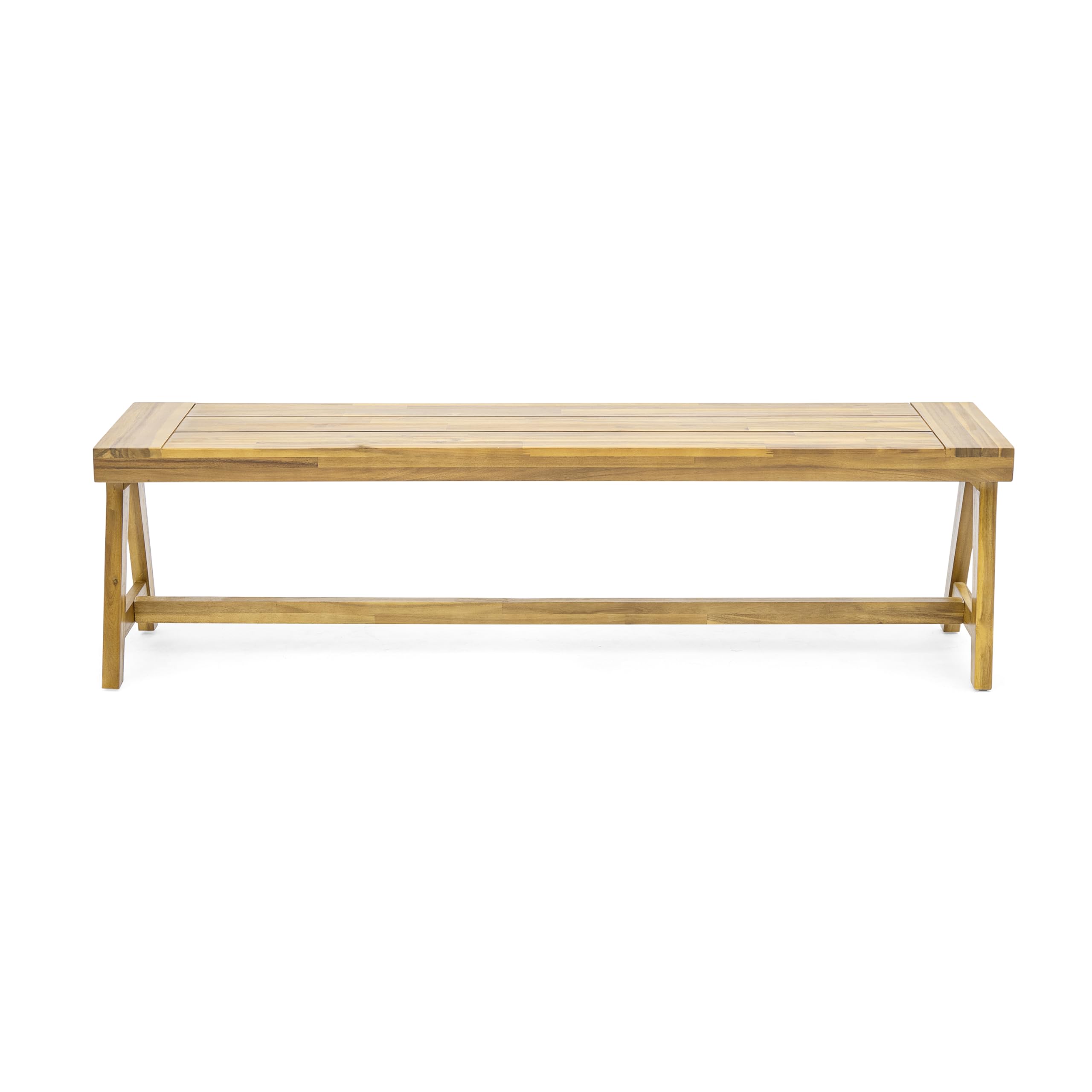 Acacia Wood Benches Set of 2, Outdoor Patio Dining Bench, Wood Slat Panel Bench Chairs