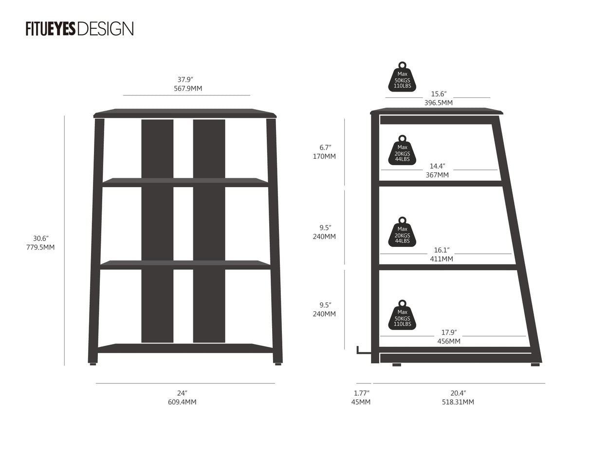 4-Tier AV Media Stand Corner Shelf Stand Wooden Corner Shelves Component Cabinet