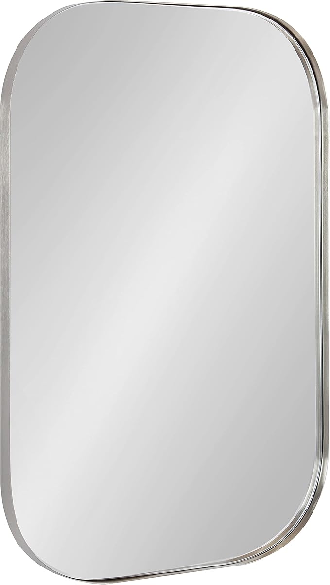 Rollo Midcentury Rounded Rectangle Mirror, Gold, Modern Metal Framed Mirror