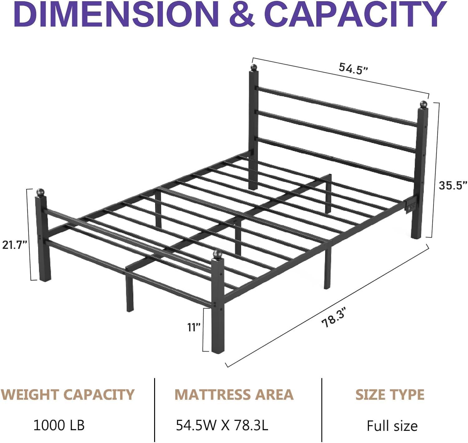 Full Bed Frame with Headboard and Footboard,Heavy Duty Steel Slats Support Metal Bed