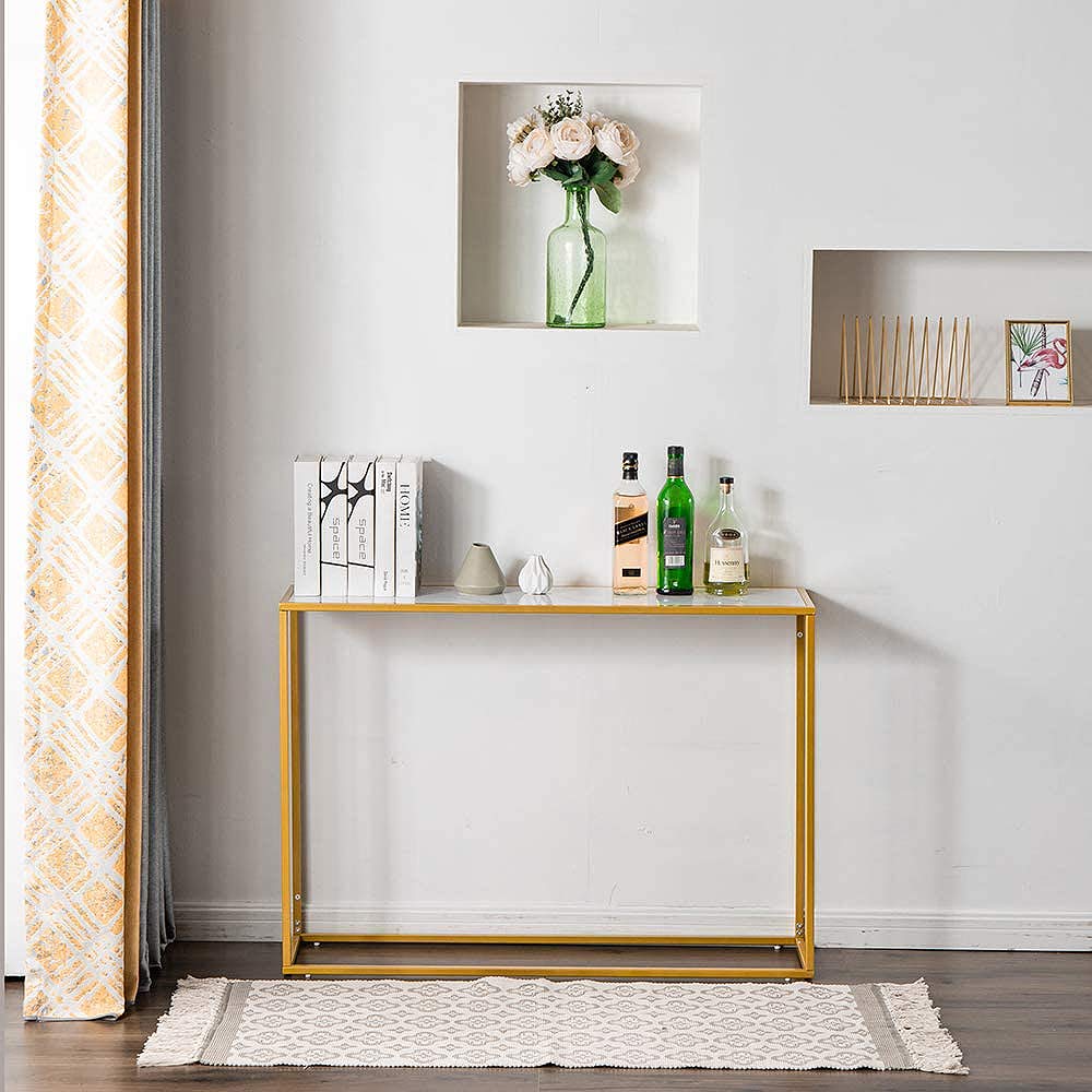 Gold Console Table,Narrow Entryway Table with Marble Top and Accent Metal Frame,