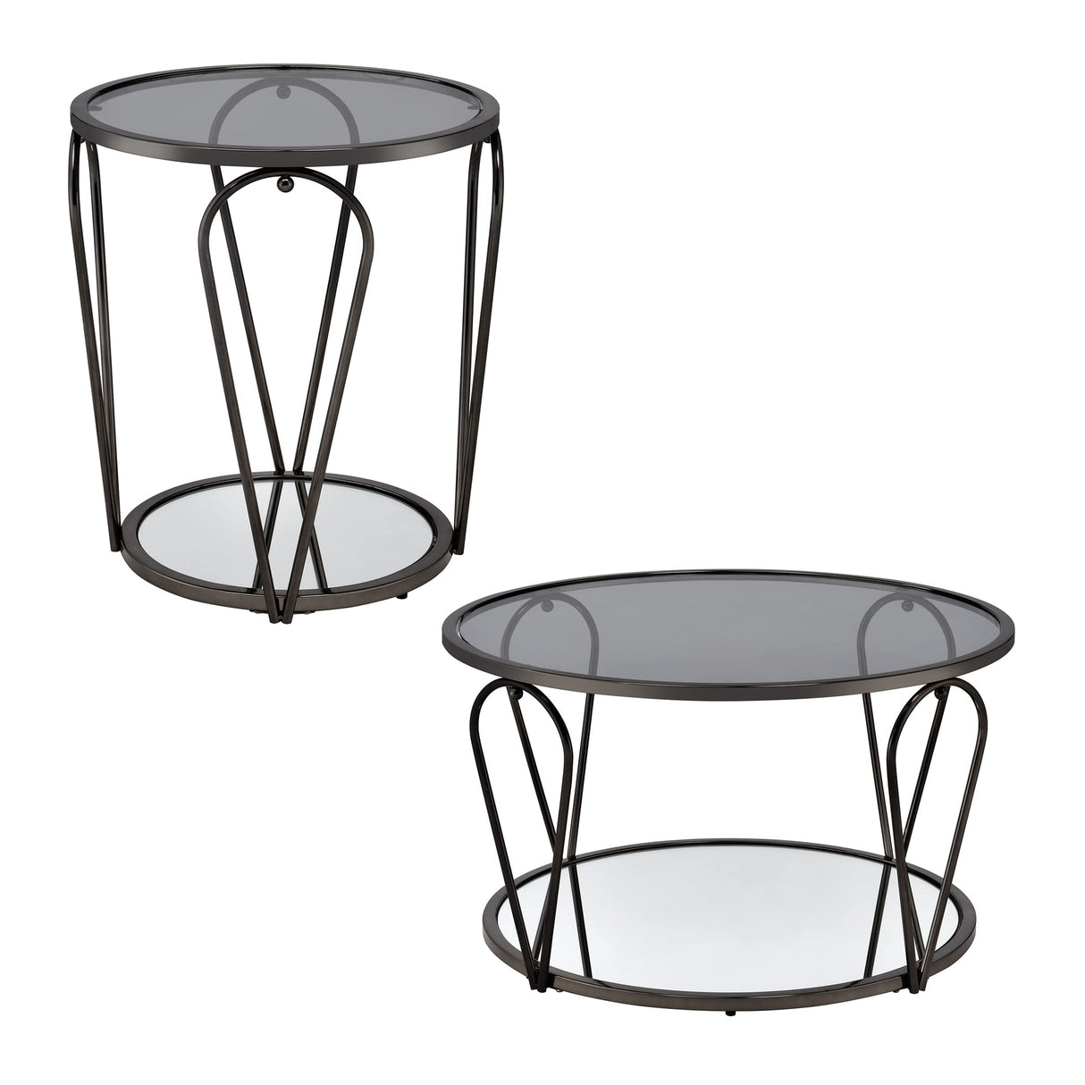 Pacific Luxury Glam Open-Shelf Glass Top 2-Piece Coffee and End Table Set