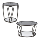 Pacific Luxury Glam Open-Shelf Glass Top 2-Piece Coffee and End Table Set