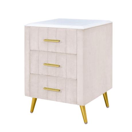 3 Drawers Nightstand with Metal Legs&Handles,Upholstered Nightstand with Faux Marble