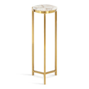 Aguilar Modern Drink Table, 9 x 9 x 23, Natural Stone and Gold, Genuine Quartz Accent Table