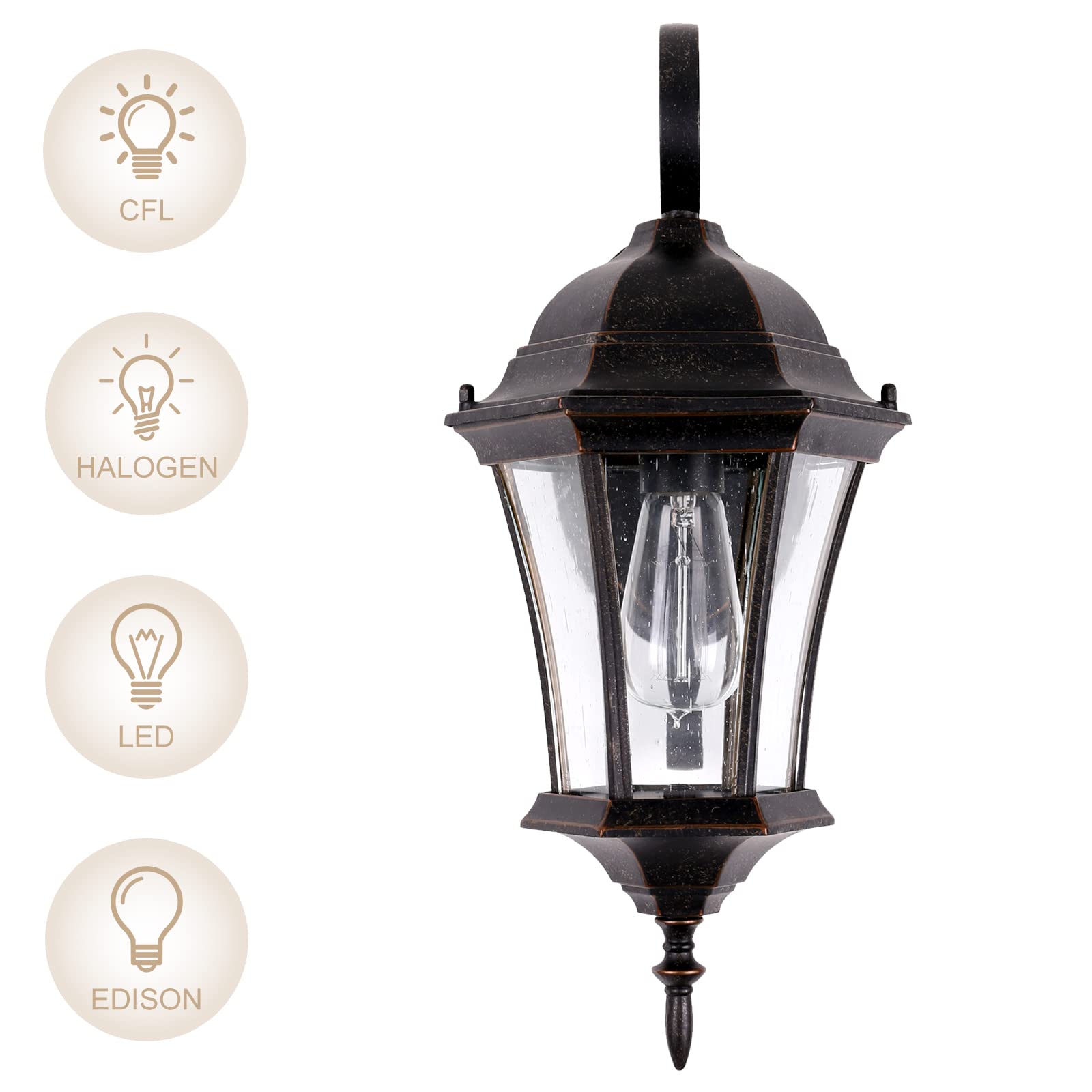 GOALPLUS Dusk to Dawn Outdoor Wall Light Fixture 18” High Antique Bronze Porch Light with Wall Mount, Vintage Waterproof Wall Sconce with Clear Seeded Glass, 1 Pack, LMMS3601-DNS