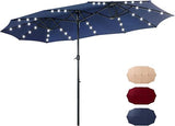 13 ft Large Patio Umbrella with Solar Lights, Double-Sided Outdoor Table Umbrella with Crank,