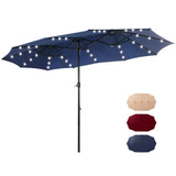 13 ft Large Patio Umbrella with Solar Lights, Double-Sided Outdoor Table Umbrella with Crank