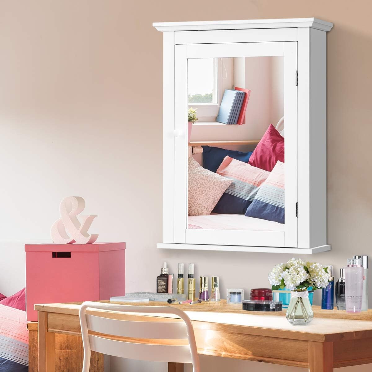 Bathroom Cabinet with Mirror, Mirrored Wall-Mounted Storage Medicine Cabinet w/Single