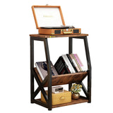 Slim Side Table with Magazine Holder,3 Tier Record Player Stand Table with Storage Shelf