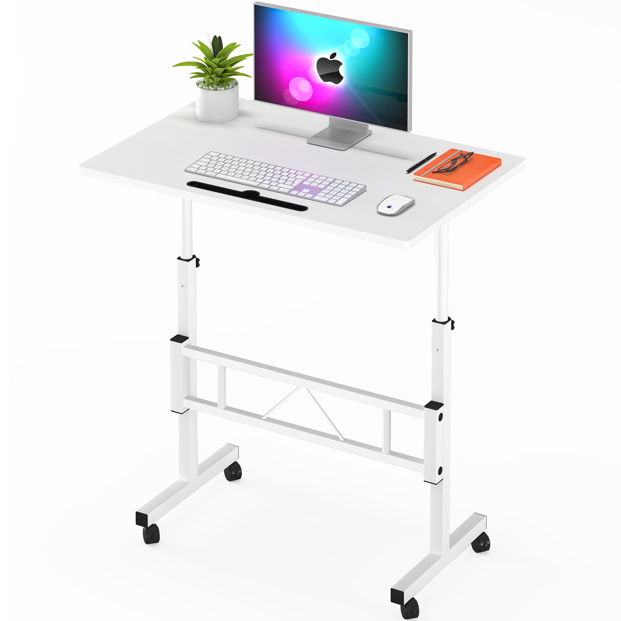 Small Standing Desk Adjustable Height, Rolling Desk for Sitting and Standing