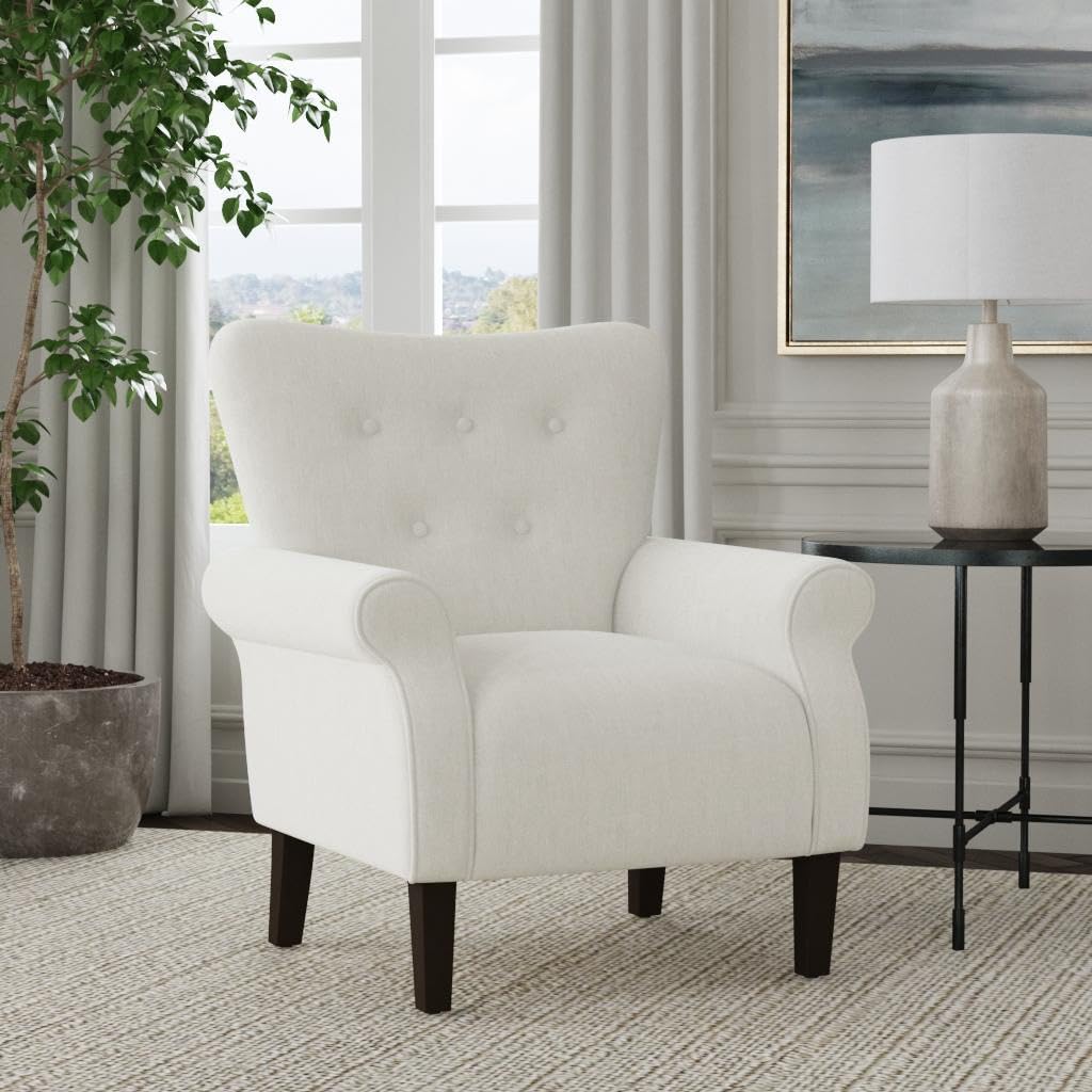 Upholstered Rolled Arm Wingback Accent Chair | Accent Chairs for Living Room & Bedroom | Decorative Home Furniture - Cream