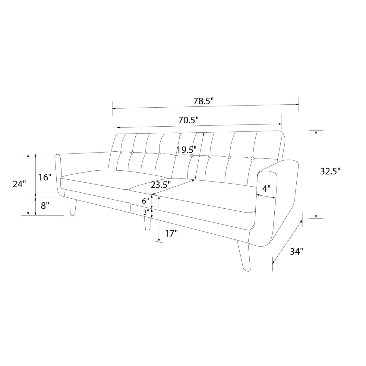 Nia 79 Inch Futon Sofa Bed in Faux Leather, Upholstered Couch Sleeper with Button