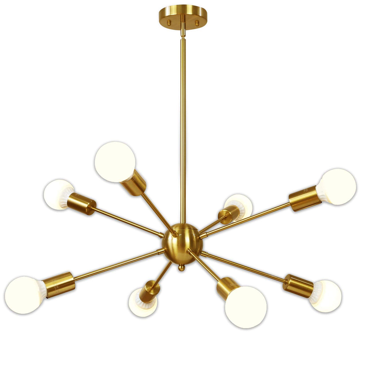 Sputnik Chandelier 8 Light Brushed Brass Pendant Lighting Gold Mid Century Modern