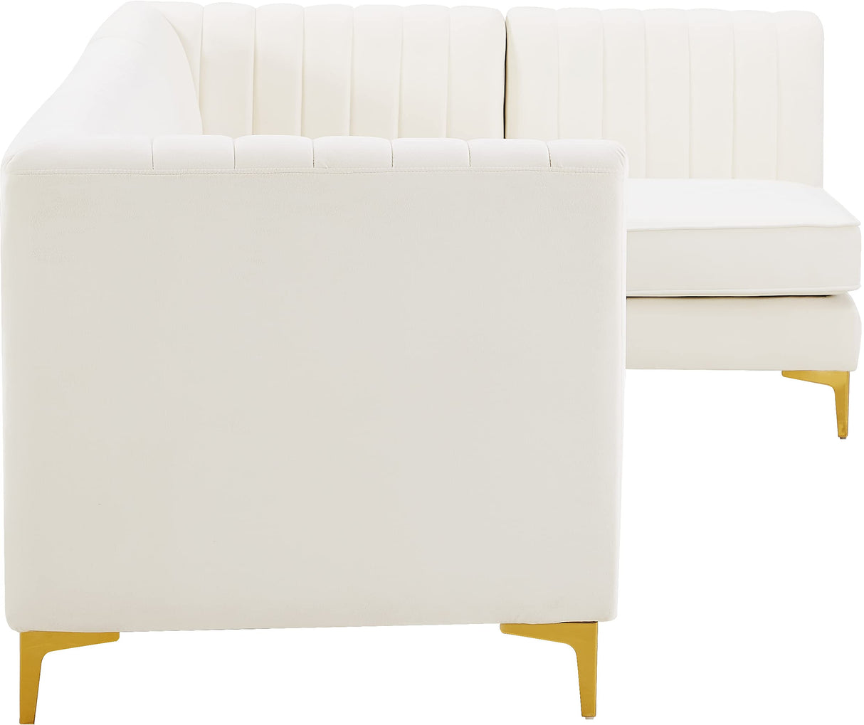 Furniture 604Cream-Sec5B Alina Collection Modern | Contemporary Velvet Upholstered Modular Sectional with Deep Channel Tufting, 116.5" W x 58.5" D x 31" H, Cream