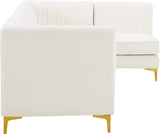 Furniture 604Cream-Sec5B Alina Collection Modern | Contemporary Velvet Upholstered Modular Sectional with Deep Channel Tufting, 116.5" W x 58.5" D x 31" H, Cream