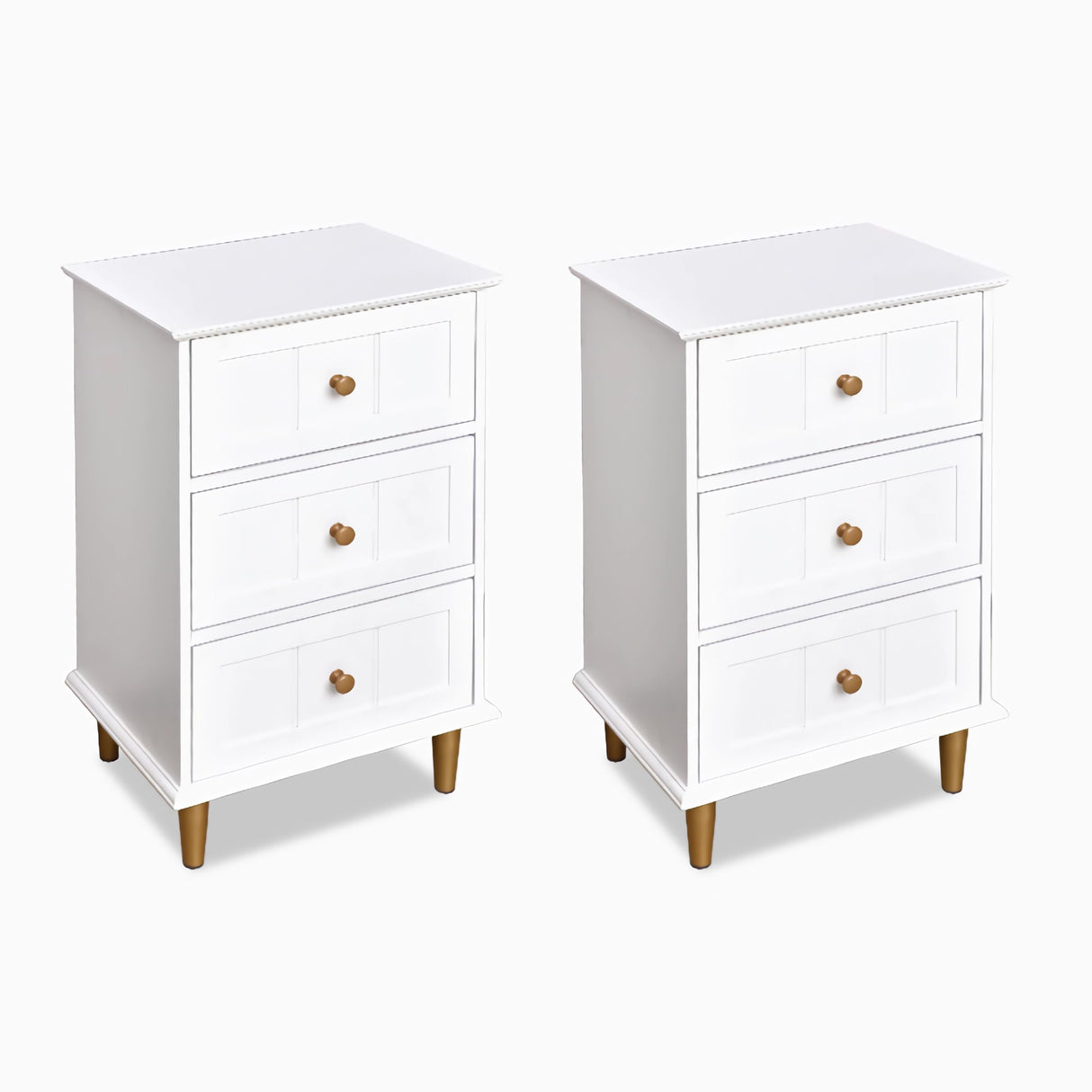 Nightstand with 3 Drawers Set of 2, Wooden Side Table Bedroom Storage Cabinet, Simple and Exquisite Furniture in Small Space (2, White)