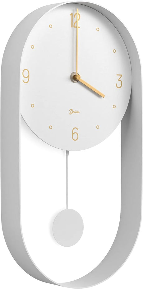 Modern Pendulum Wall Clock - Decorative and Unique Metal Frame, with 8 Inch Face