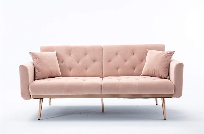 Velvet Futon Bed Couch, Velvet Upholstered Mid Century Sofa Sleeper for Living Room