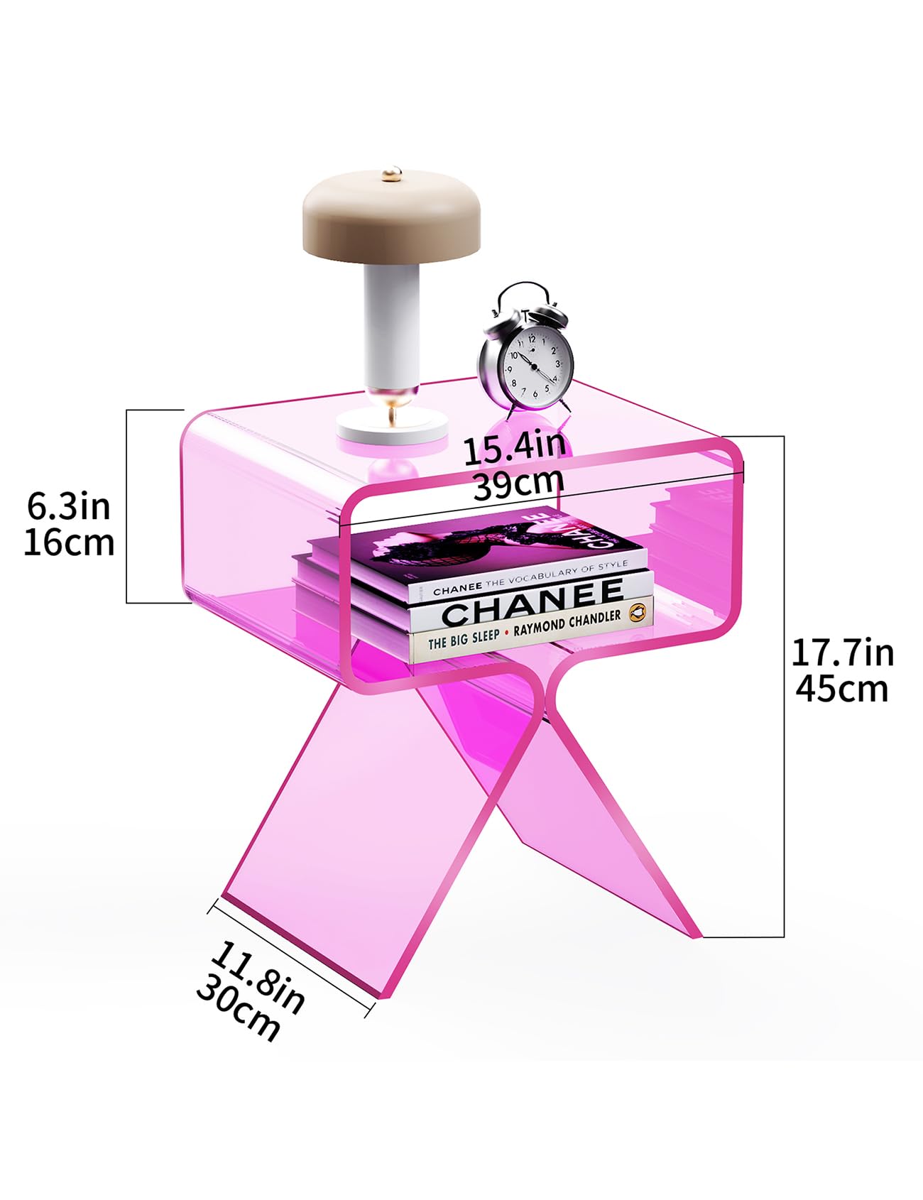 Nightstand Side Table Modern Design Clear Home Decor Display End Table for Living Room (Pink)