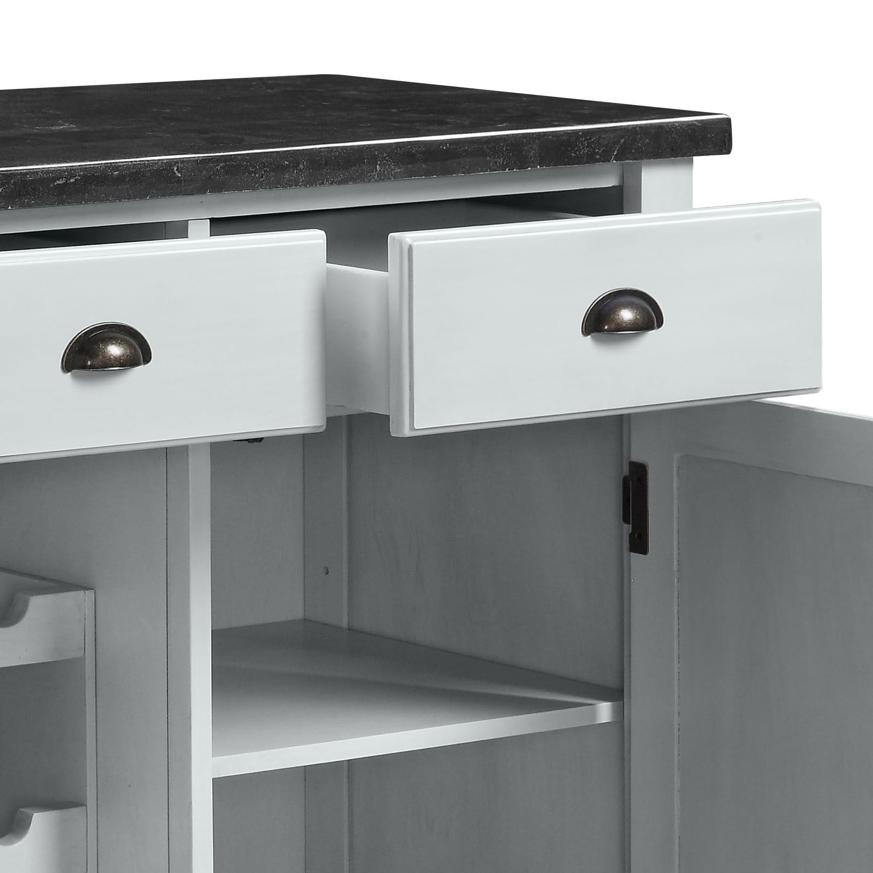 Lanton Server in Marble & Antique White Finish