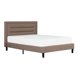 Liam Queen Bed, Brown Polylinen Upholstered Horizontal Tufted Headboard