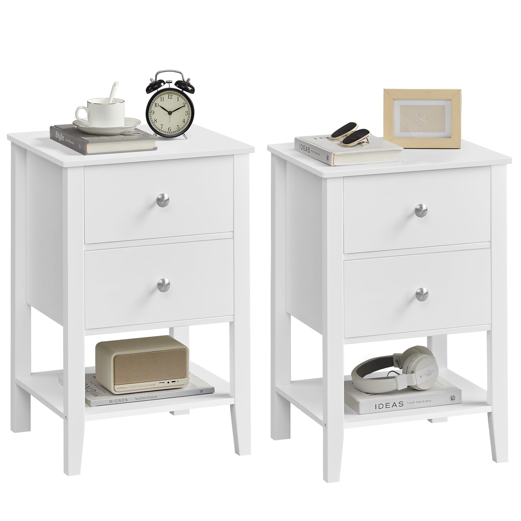 Bamboo Nightstands Set of 2, Bedside Tables, Side End Tables with 2 Storage Drawers