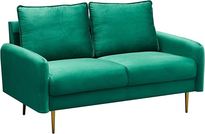 Velvet Loveseat Modern Sofa Tufted Couch with Metal Legs for Living Room, Bedroom, Office, Playroom - Prussian Blue