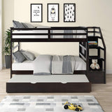 Twin Bunk Beds, Premium Wood Twin Over Twin Bunk Bed Frame with Trundle and Storage Stairs