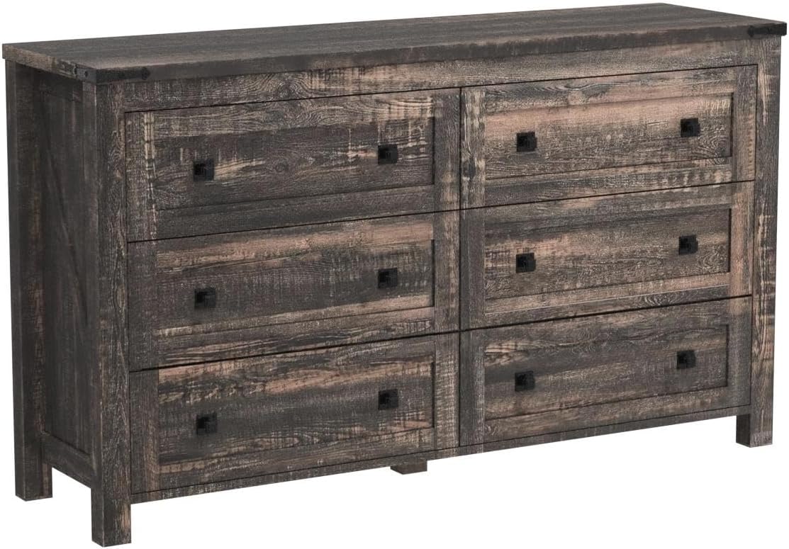 Farmhouse 6 Drawers Dresser for Bedroom, Wood Rustic Wide Chest of Drawers,