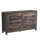 Farmhouse 6 Drawers Dresser for Bedroom, Wood Rustic Wide Chest of Drawers,