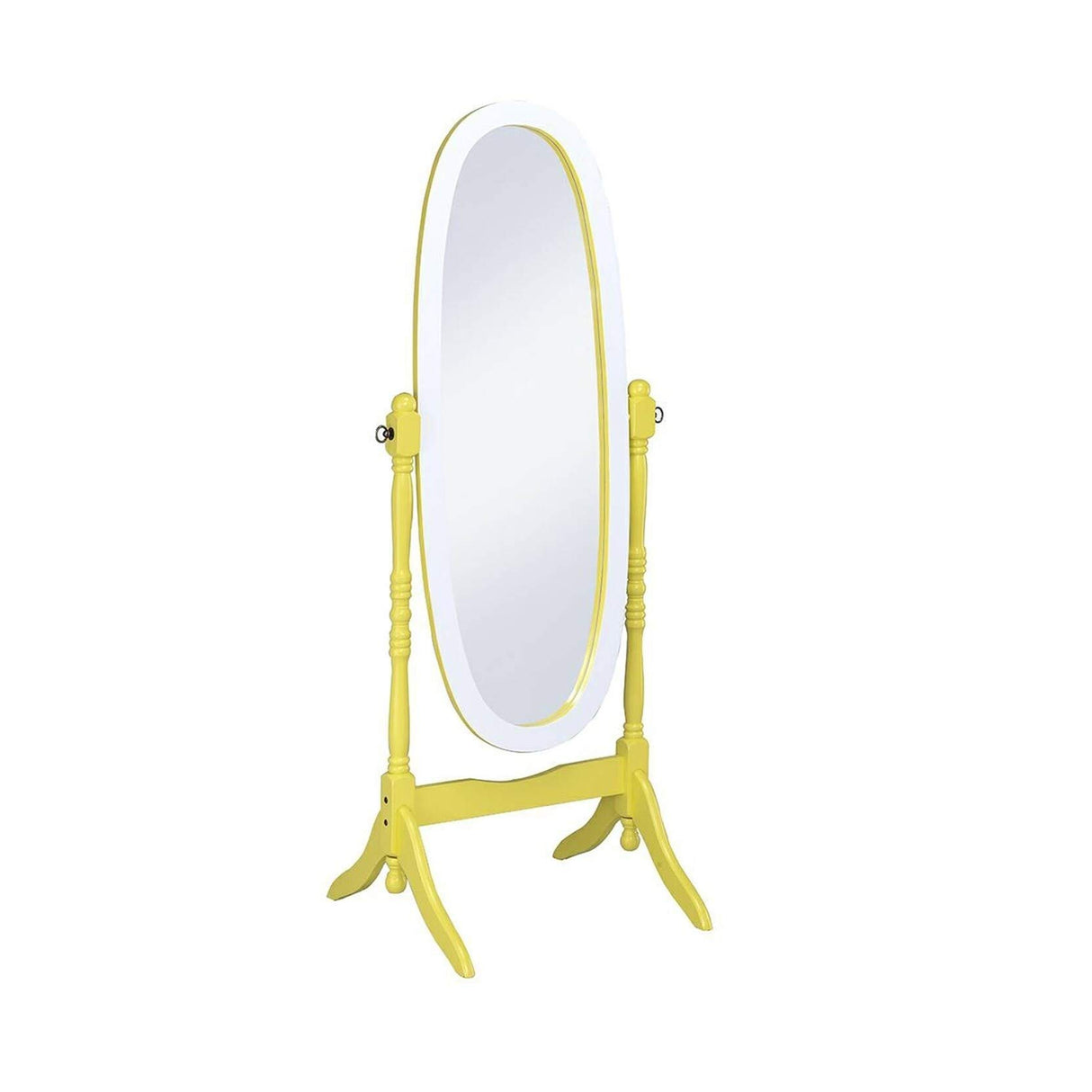 N4001-YEL/WH Oval Cheval Standing Mirror, Yellow/White