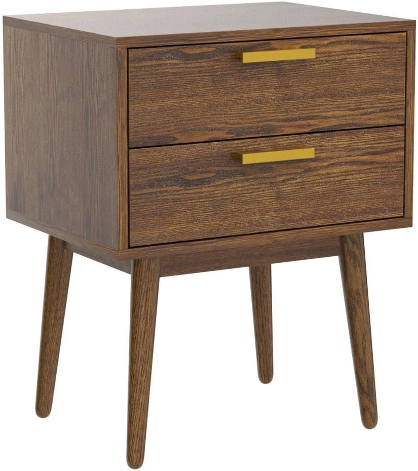 Ives Easy Assembly Mid Century Modern Bedroom Nightstand Accent Bedside Table