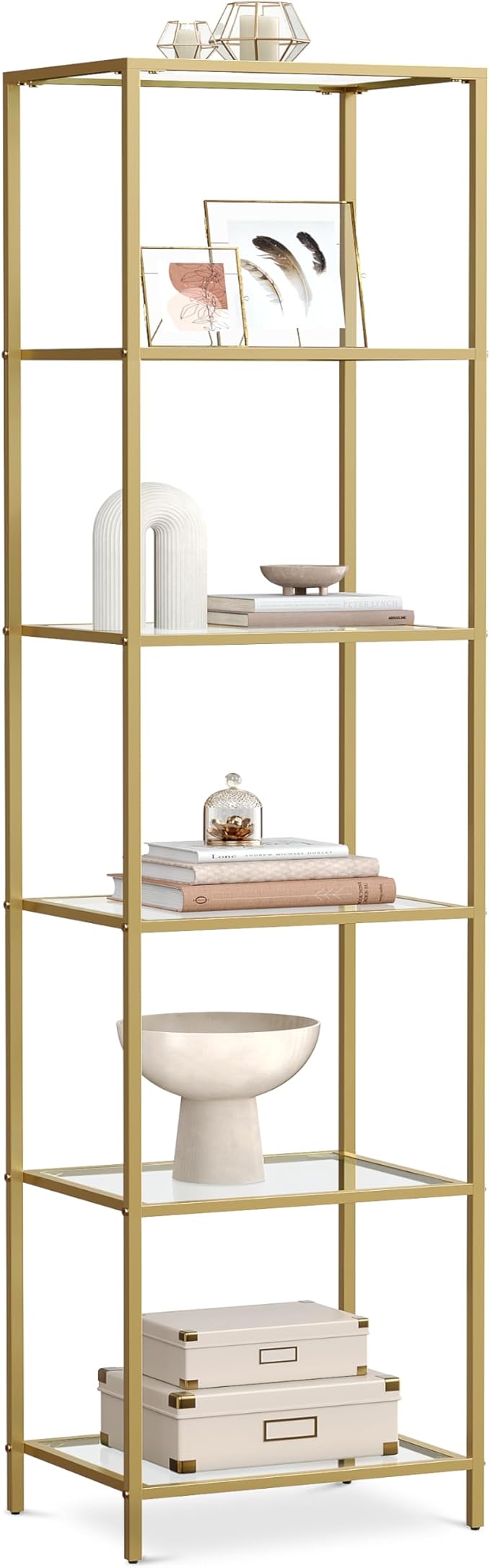 Bookcase, 6-Tier Bookshelf, Slim Shelving Unit for Bedroom, Bathroom, Home Office