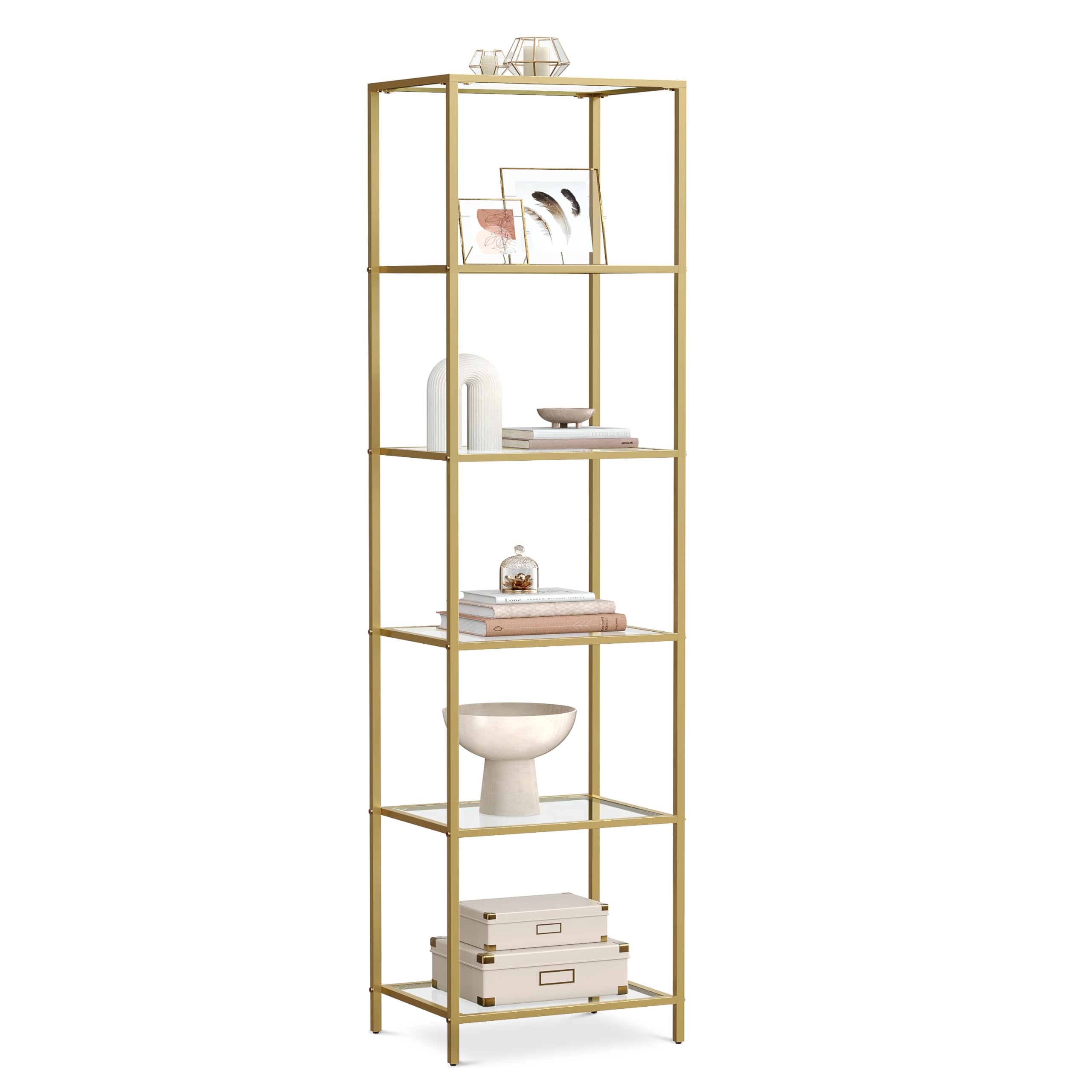 Bookcase, 6-Tier Bookshelf, Slim Shelving Unit for Bedroom, Bathroom, Home Office